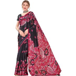 Women Soft Satin Digital Print Saree with Unstitched Blouse
