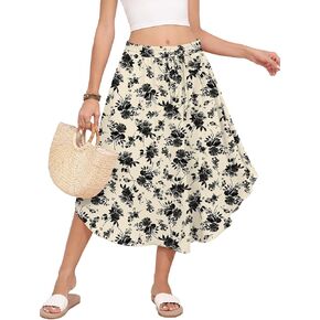 DB MOON Womens 2025 Midi Length Skirt Business Casual Flowy Curved Hem Skirts with Pockets Teacher Outfits