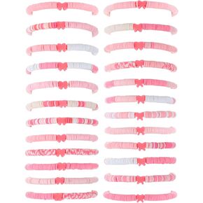 24 Pcs Pink Bow Friendship Bracelets Coquette Adjustable Clay Bead Bracelets Bulk Bowknot Jewelry Gifts for Witch Coquette Birthday Graduation Party Women Preppy Stuff(Pink Bow)