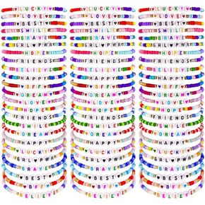 96Pcs Friendship Bracelets Gift for Women Girls, Inspirational Beaded Stretch Bracelets Colorful Bracelets Adjustable Bulk Preppy Blue Bracelets