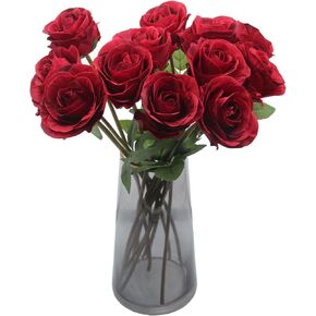 Hananona Artificial Roses Flowers for 4th of July Decorations, 12 Pcs Silk Rose Bouquet for Patriotic Flower Decor, Faux Roses for Independence Day Parties Cemetery Flowers (12, Red，White，Blue)