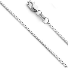 14k REAL White Gold Solid 1.1mm Box Link Chain Necklace with Lobster Claw Clasp - 20"