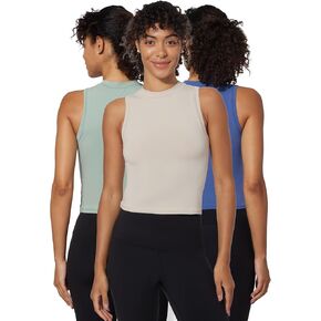 Yogalicious Womens Mock Neck Sleeveless Basic Tank Top Slim Fit Summer Shirts 1 Pack, 2 Pack, 3 Pack