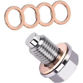 M14x1.5 Oil Drain Plug, Stainless Steel Oil Pan Drain Nut Bolt with 5PCS Copper Crush Washer, Universal for Car Motorcycle Boat (Silver)