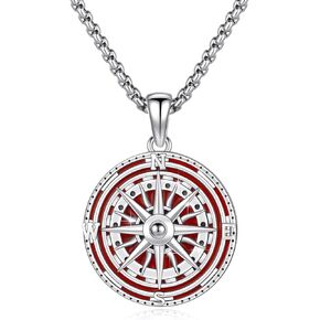 Go in the Direction of Your Dream Compass Necklace 925 Sterling Silver Compass Medallion Enamel Inspiration Nautical Compass Jewelry for Women Men