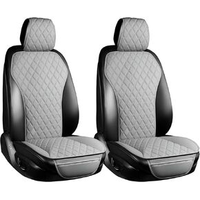 ENOGE Leather Car Seat Covers Front Seat Covers for Cars Breathable Car Seat Protector with Storage Pocket Universal Fit for Car Truck SUV Van Vehicles (Gray, 2PCS)