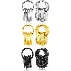 Zysta 3 pairs Ear Gauges with Rings Hypoallergenic Rings Ear Weight Plugs Tunnels Stainless Steel Ear Stretchers Expander Hoops Dangle Gauges Body Piercing Jewelry 0G 00G 1/2" 9/16"