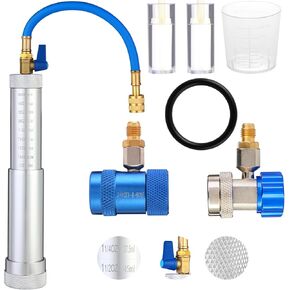 Wells R134A & R1234YF AC Oil Dye Injector Kit, AC Dye Injector with Shut-Off Valve with Adjustable R134A & R1234YF Quick Coupler 2 Oil Checkers 1 oz Measuring Cup