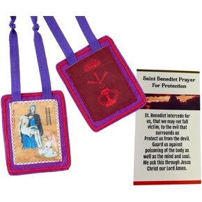 Westmon Works Purple Scapular Benediction and Protection Set with Prayer to St Benedict Holy Card