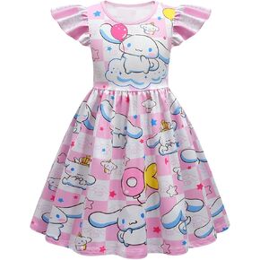 Girls Princess Dress Cute Cartoon Ruffle Sleeve Dresses Kids Summer Casual Playwear Outfit
