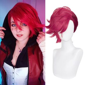 Short Red Wig Fluffy Spiky Burgundy Anime Game Hair Wig with Bangs for Women Girls Include Cap (Burgundy)