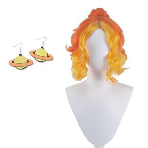 Ms Frizzle Wig and Earrings Red Orange Curly Wig Halloween Ms Frizzle Costume Wig Heat Resistant Synthetic Wig for Women Girls