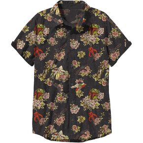 STAR WARS Boy's Retro Prints Button Down Shirt - Black/Boba Fett - X Large