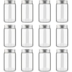 Cositina 12 Pack 95ml/3.2oz Glass Bottle Empty Transparent Sealed Jars with Aluminium Silver Screw Cap for Home Kitchen Storage Outdoor Garden Party Arts Crafts Decoration