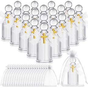 20 Set Holy Water Bottles Glass 40ml Holy Water Container Empty Containers with Gold Cross for Catholic Christian Church Halloween First Communion Thanksgiving Baptism Party Favor Gifts