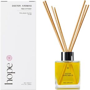 Doctor Aromas Essential Oil Natural Reed Aroma Wood Sticks Diffuser Glass Jar Set – Elegant Scent for Home, Room or Bathroom, Décor and Fresh Air Fragrance (Pack of 1, Hope)