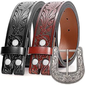 2 Western Leather Belt Strap &1 Cowboy Buckle