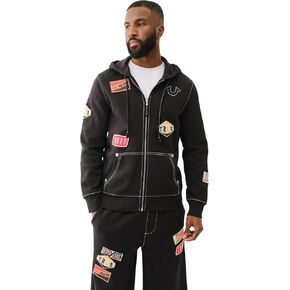 True Religion Patch Big-T Zip Hoodie - Jet Black | Full Zip Sweatshirt