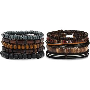 NEWITIN 10 Pieces African Beaded Bracelets Adjustable Jamaica Bracelet Jewelry Multi Layer Ethnic Tribal Braided Bracelet Leather Bracelets for Men Women