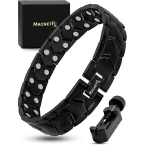 MagnetRX Ultra Strength Magnetic Bracelet – Effective Stainless Steel Metal Bracelets for Men – Adjustable Length with Sizing Tool for Perfect Fit (Silver & Gold)