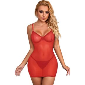 ohyeah Women Sexy Lingerie Set Babydoll Lingerie Dress Underwire Mesh Slip Chemise Nightgown Strappy Rave Boudoir Outfits