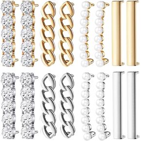 8 Pairs Shoelace Charms Shoe Clips DIY Decorative for Sneakers Gold Silver Shoelaces Decorations Faux Pearl Rhinestones Shoes Accessory Casual Shoes for Women Men