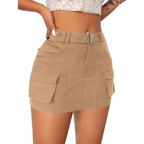 Cargo Skirts for Women Low Waist Button Mini Skirt with Pockets