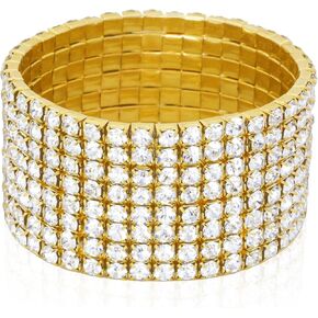 1Pcs 8 Rows Stretch Rhinestone Bracelet for Women Sparkling Silver Rhinestone Bracelets Bridal Wedding Jewelry for Wedding Party