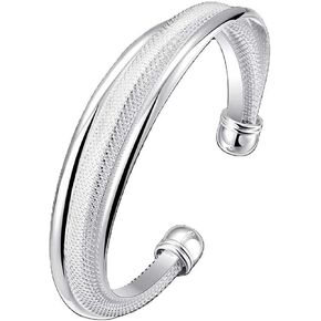 Handmade Bracelet for Women 925 Sterling Silver Open Bangle Bracelet with Gift Box Valentine's Day Gift