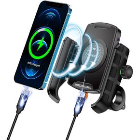 iMESTOU Motorcycle Wireless Phone Mount Charger QC3.0 USB C Handlebar/Rear-View Mirror Phone Holder Works with 12V/24V Motorcycles or by Plugging to USB A Socket Universal for 4.0-7.0" Cellphones