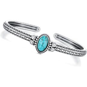 Genuine Turquoise Boho Bracelet, Sterling Silver Vintage Adjustable Cuff Bangle Native American Jewelry for Women, Fit for 6.5 7 7.5 Inches