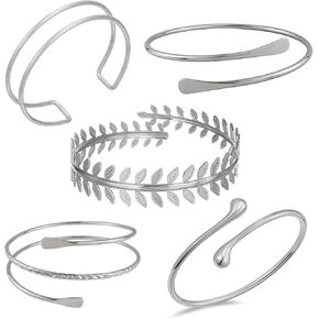 Minimalist Upper Arm Cuff Bracelets 5Pcs Arm Cuff Upper Band Bracelet Bangle for Women Adjustable Armband Set