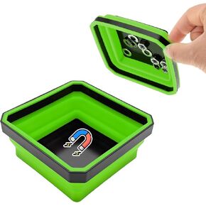 Collapsible Magnetic Parts Tray, 4.5 Inch Foldable Silicone Bowls with Double-Sided Magnetic Base, Parts Tray Organizer for Bolts Nuts Washers Pins Screws, Car Accessories (Orange)