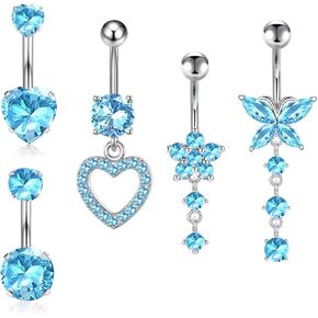 Belly Button Ring Surgical Stainless Steel Belly Rings CZ Heart Butterfly Flower Belly Button Ring Clicker Belly Piercings for Women Navel Piercings Pack
