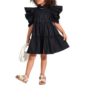 Floerns Toddler Girls Layered Hem Frill Puff Short Sleeve High Waist Tunic Dress
