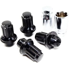Set of 4 Veritek 12x1.5mm 1.87 Inch 47mm Length 13/16 22mm Key Hex OEM Factory Mag Washer Style Black Wheel Locks w/ 2 Keys for Toyota Tacoma 4 Runner SR5 Pre-Runner TRD Off-Road Replacement