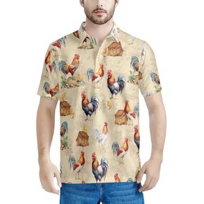 HUGS IDEA Men's Regular-Fit Quick-Dry Golf Polo Shirt Art Floral Pattern Short Sleeve in Kuwait