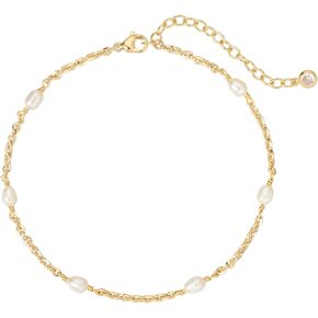 MEVECCO Dainty Gold Pearl Anklet for Women 14k Gold Plated Freshwater Pearl Anklet Bracelet Handmade Cute Minimalist Foot Chain Anklet White Pearl Anklet for Her Jewelry Gifts