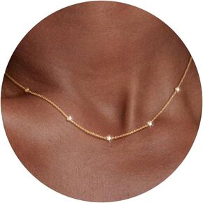 925 Sterling Silver 16K Gold Chain Necklace Beaded Chain Necklace for Women Simple Dainty Choker Necklace Satellite Waterproof Link Necklace Trendy Jewelry Gifts