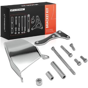 A-Premium Steel Chrome Alternator Bracket Kit Compatible with Chevrolet Small Block, with Long Water Pump