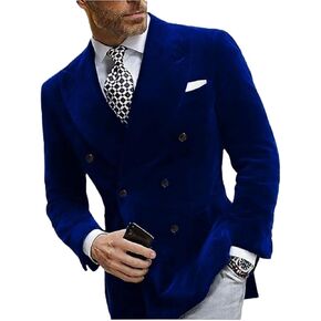 Mi Bo Tong Mens Double Breadted Velvet Blazer Peak Beaf Label Jacket for Men Prom Party Coat