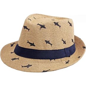 Fedora Hat for Kids Short Brim Summer Panama Sun Straw Hat Trilby Jazz Derby Beach Cap for Boys Girls 4-8 Years