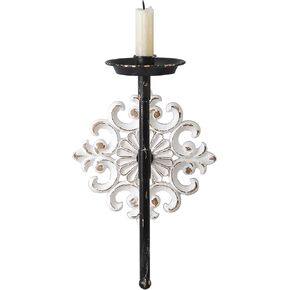 SOFE Farmhouse Tapered Candlestick Holders Wall Mounted, White Wall Candle Sconces Wooden 12 Inches Tall, Vintage Long Wall Sconce, Decor for Dining Room, Bathroom, Hallway, Floral Design