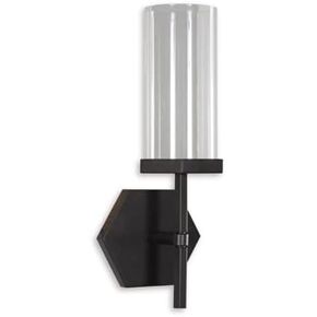 Signature Design by Ashley Teelston Casual Geometric Metal Wall Sconce, Black & Clear Glass