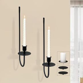 Metal Wall Candle Sconces Holder Set of 2, Candles Sconce Wall- Mounted Home Decor, Modern Taper & Pillar Candlestick Holders Decorations for Living Room, Farmhouse, Fireplace, Entryway(Black)