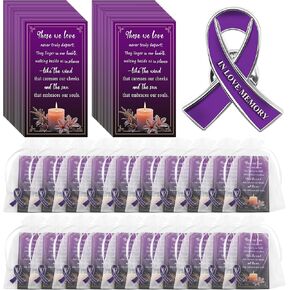 60 Pack Memorial Ribbon Dins with Card & Lughonza Bag - Funeral Favors للضيوف ، والاحتفال بزخارف الحياة ، شكرًا لك على الجنازة ، دبابيس الحب في الحب