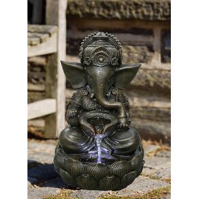 Hi-line Gift Lord Ganesh Sculptural Tabletop Fountain مع مصابيح LED بيضاء باردة ، بني