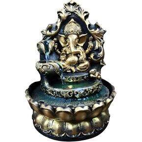 Tabletop Fountain Indoor Water Fountain, Elephant God Themed Indoor Water Fountains Tabletop, Gold and Black Water Fountain Decor Indoor, LED Lights Water Fountains Indoor Decor