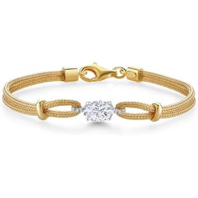 Gem Stone King 925 2 Tone Sterling Silver White Moissanite and White Lab Grown Diamond Bracelet For Women (1.54 Cttw, Oval 8X6MM, 6.5/7/7.5 Inches, Made In Italy)
