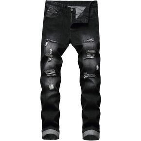 Men's Ripped Distressed Moto Jeans Destroyed Straight Slim Fit Biker Jean Stretch Skinny Washed Hole Denim Pant in Saudi Arabia